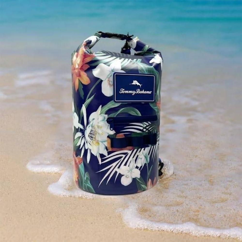 Tommy Bahama Navy Blue Tropical Floral Waterproof Dry Bag Beach Boating Sack